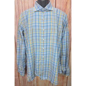 Peter Millar Mens Blue Plaid Dress Shirt Large